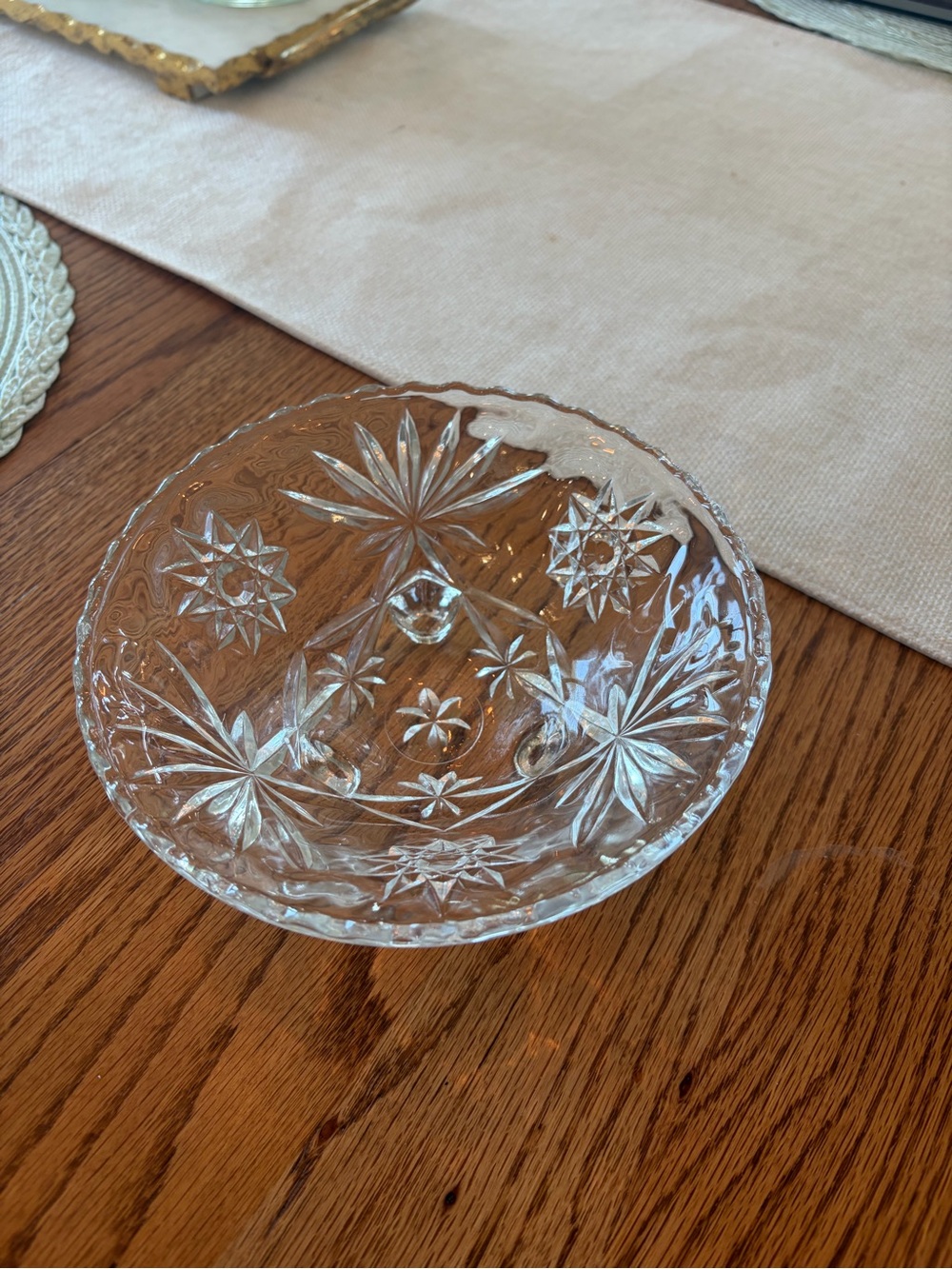 Clear Cut Glass Decorative Bowl - Starburst Pattern